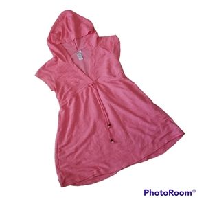 VTG Wearabouts Pink Crinckle Hoodie Swim Coverup W Cinch Waist. Women's Med